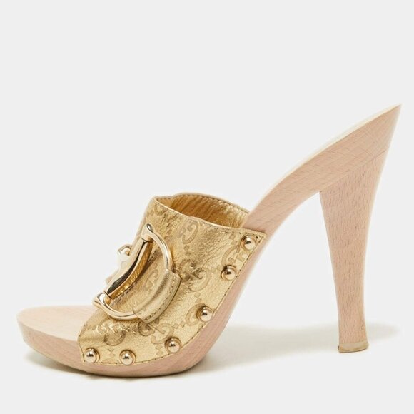 Gucci Size Gold Guccissima Leather Icon Horsebit High Heel